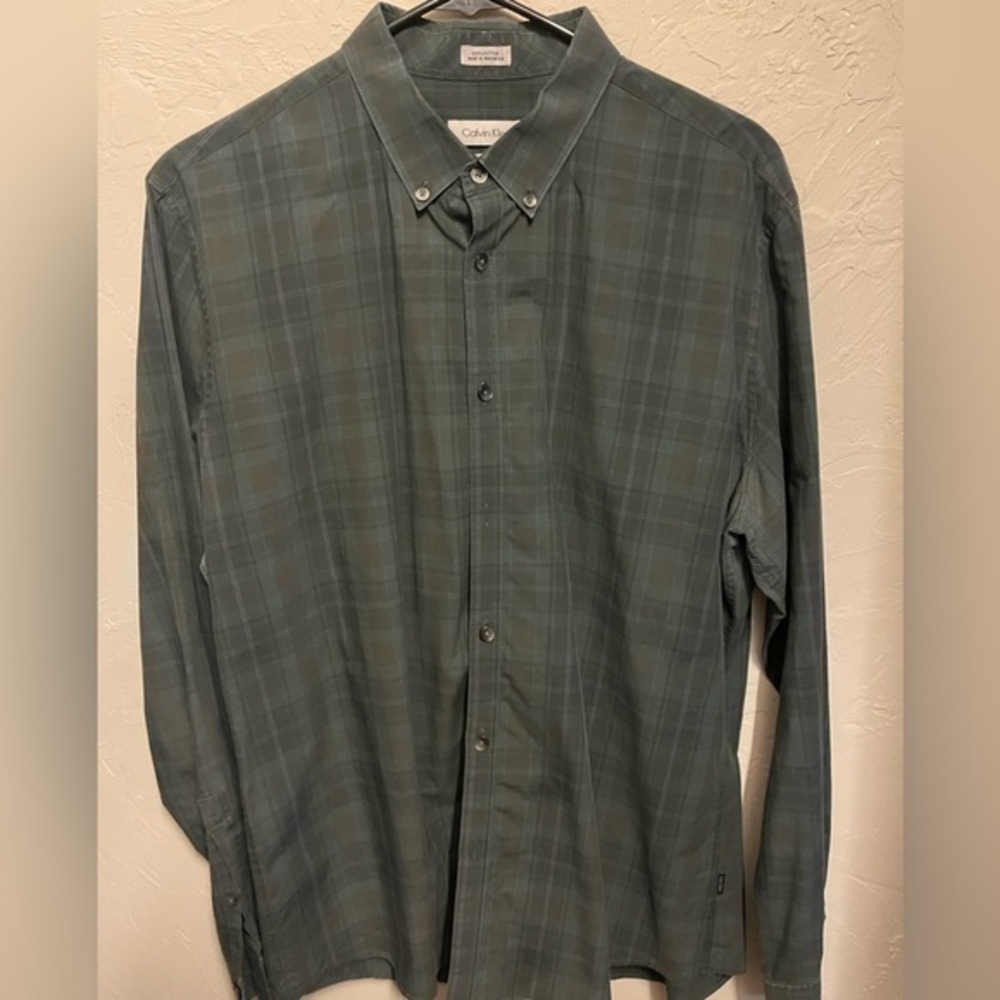 Calvin Klein Green & Black Slim Fit Button Down - large